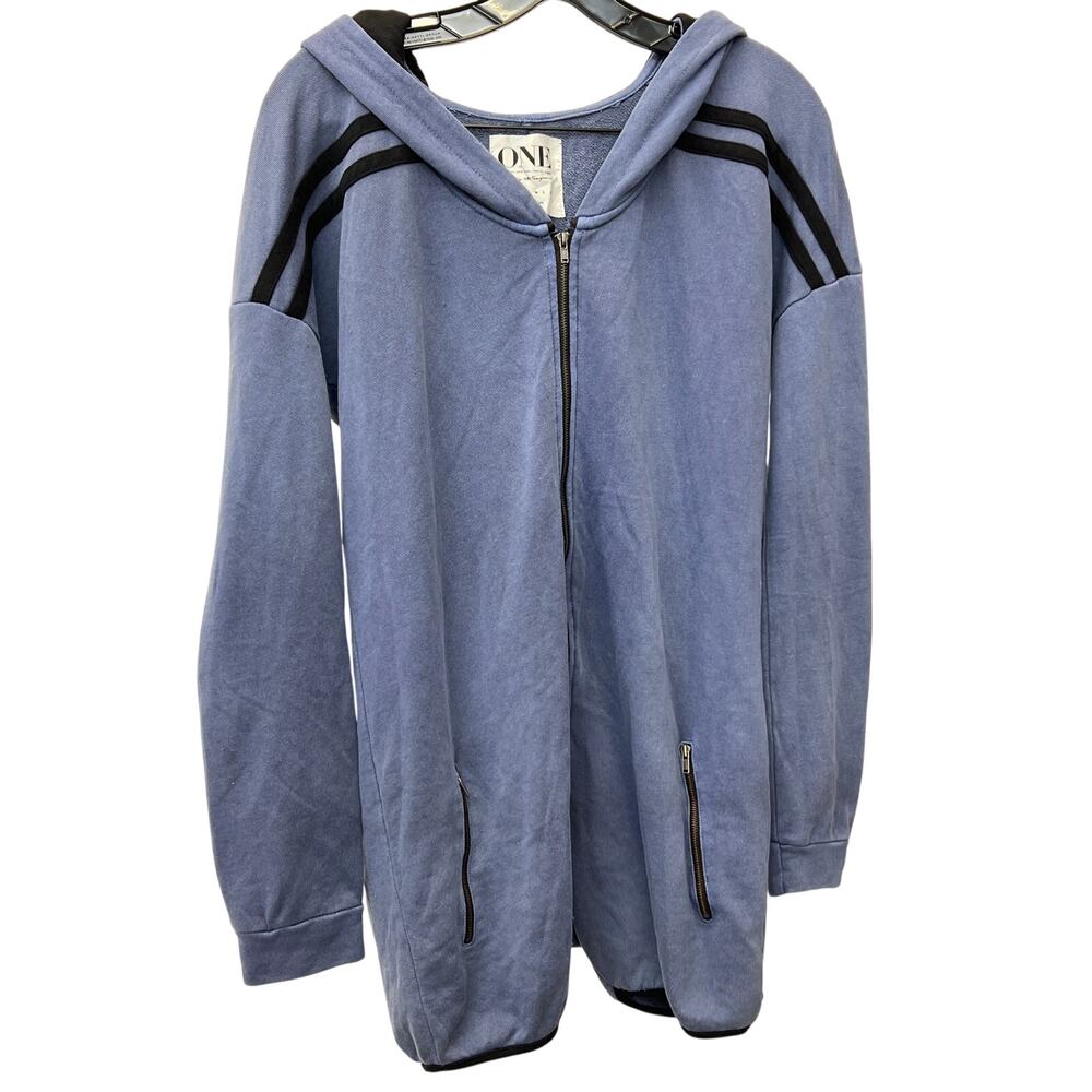 One Teaspoon Sz S Blue Terry Long Sleeve Full Zip Up Striped Long Sleeve Hoodie